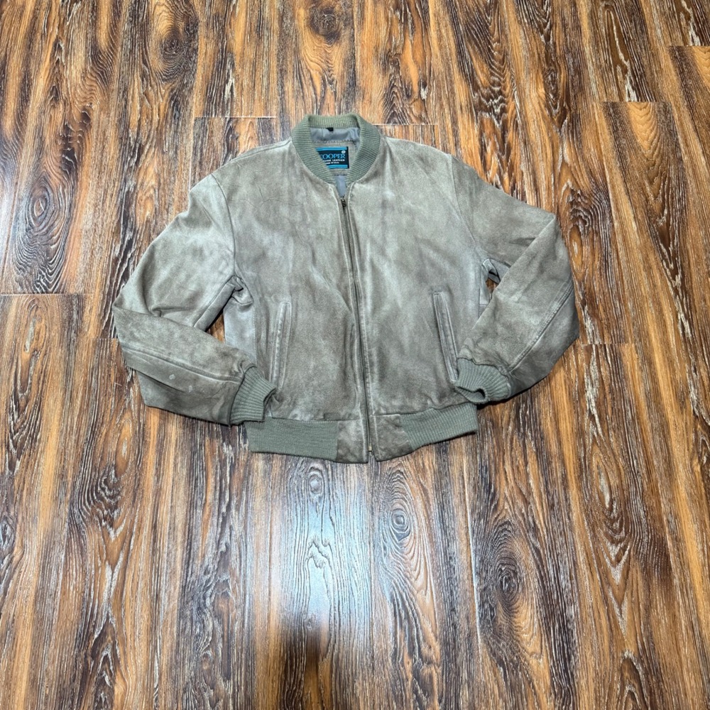 Cooper Vintage Suede Bomber Jacket Mens 42 Gray Brown Leather Made in USA M L